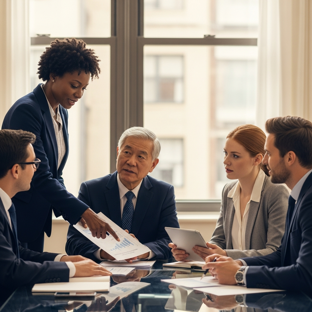 Targeted Support evidence pack: a diverse group of UK professionals collaborating in a boardroom